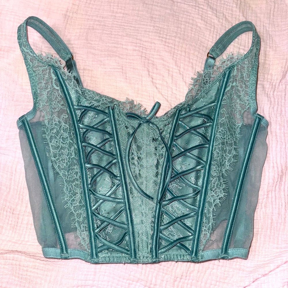 Victoria Secret Bustier Lace up top, Teal Green